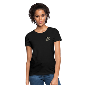 Women’s “Lick The Bag” Text Logo Tee - black