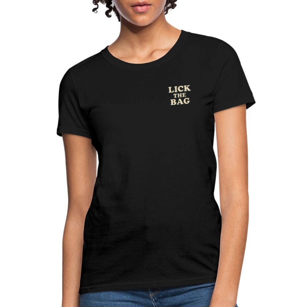 Women’s “Lick The Bag” Text Logo Tee - black