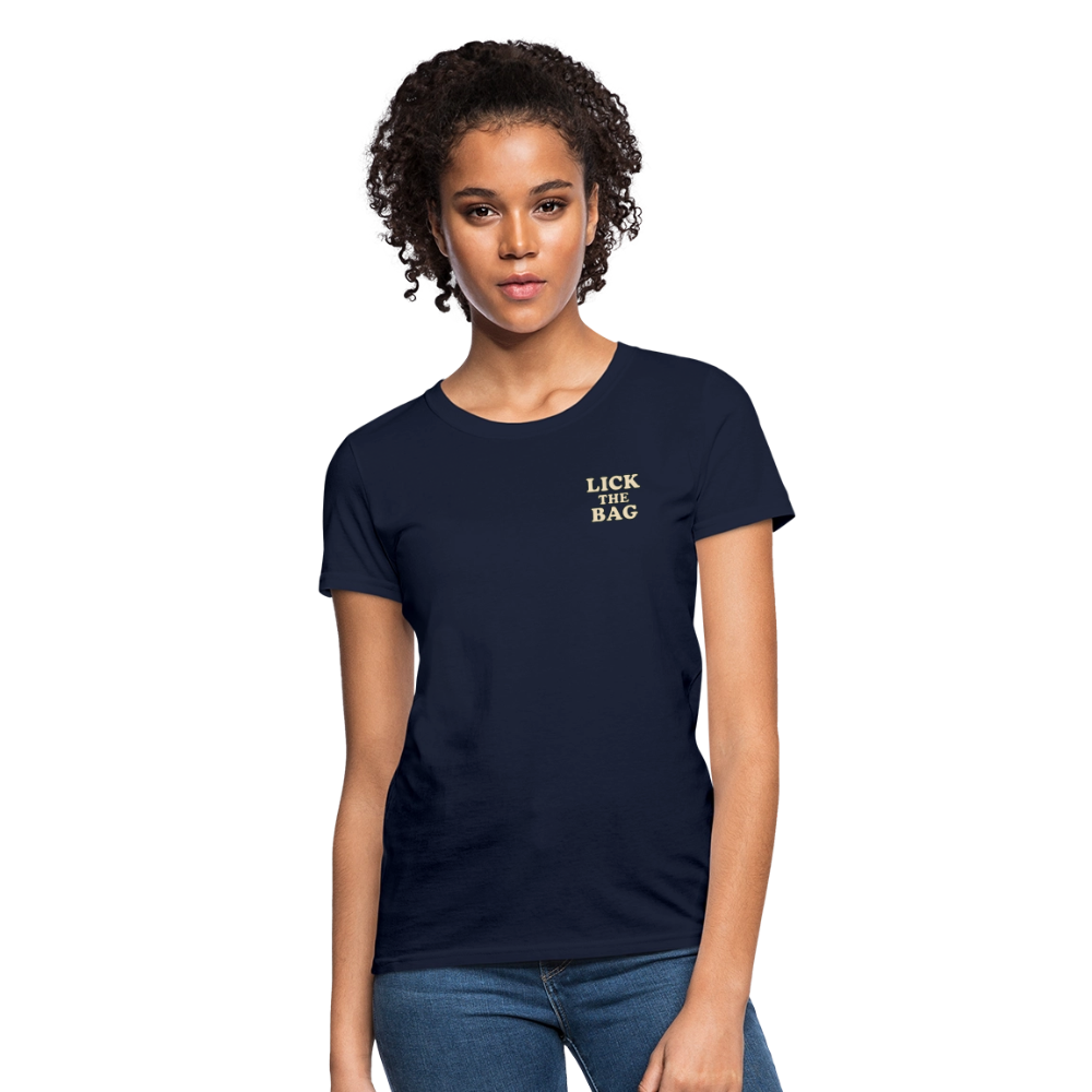 Women’s “Lick The Bag” Text Logo Tee - navy