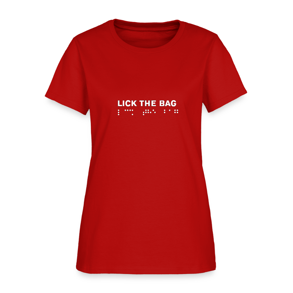 Women’s “Lick The Bag” Brail Logo Tee - red
