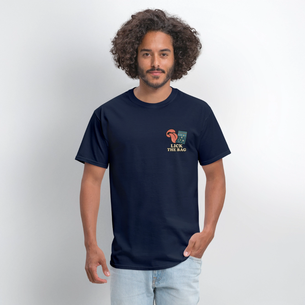 Unisex Lick The Bag T-Shirt (w/ Image) - navy