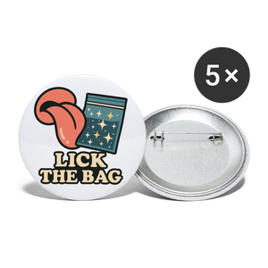 Lick the Bag Buttons small 1'' (5-pack - w/ image) - white