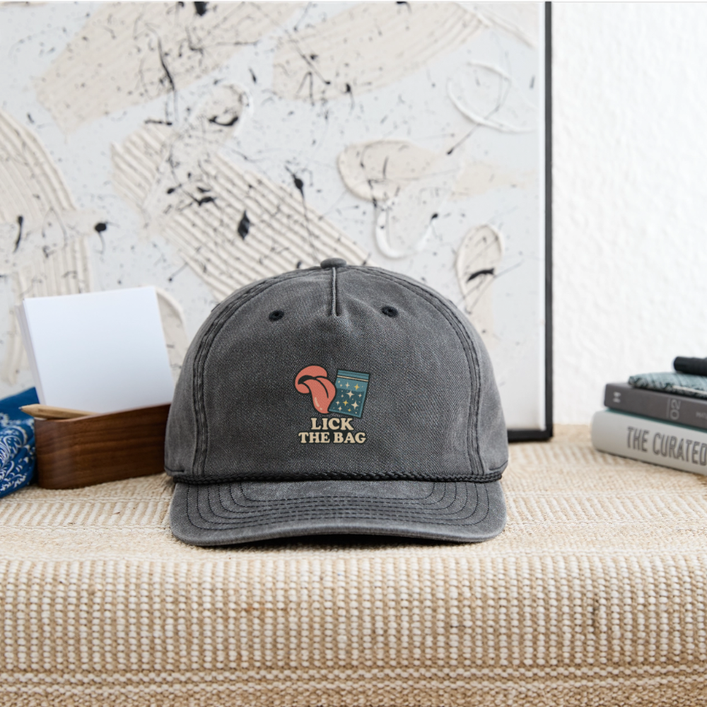 Vintage Wash “Lick The Bag” Image Logo Cap - washed black