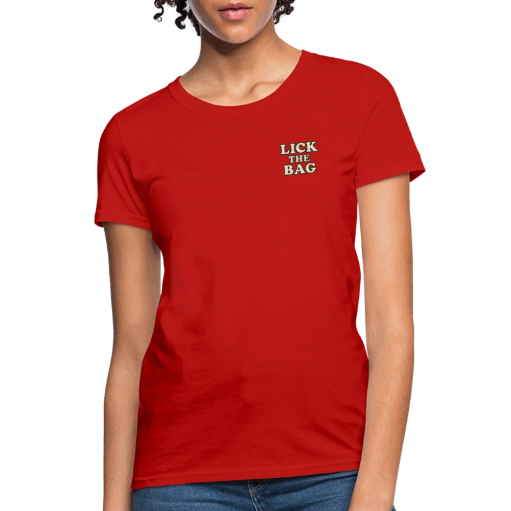 Women’s “Lick The Bag” Text Logo Tee - red