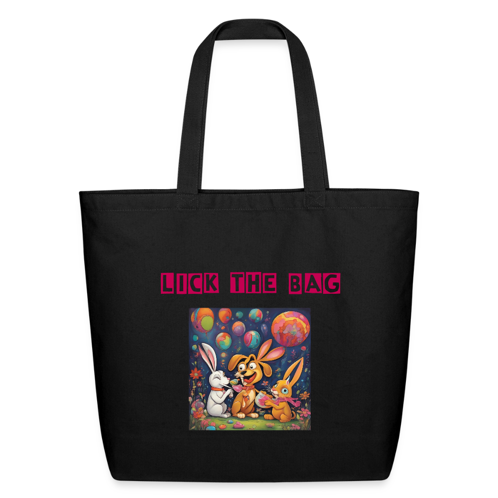 “Lick The Bag” Eco-Friendly Cotton Tote - Bunny - black