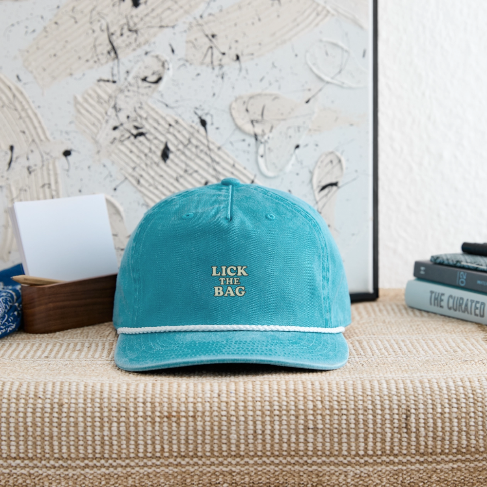 Vintage Wash “Lick The Bag” Text Logo Cap - faded turquoise