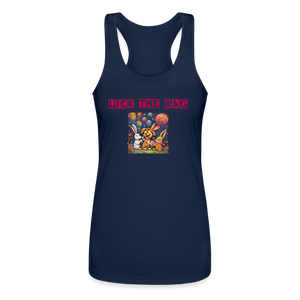 Women’s “Lick The Bag” Performance Racerback Tank - Bunny - navy