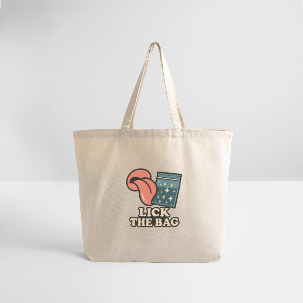 “Lick The Bag” Eco-Friendly Cotton Tote w/ Image - natural